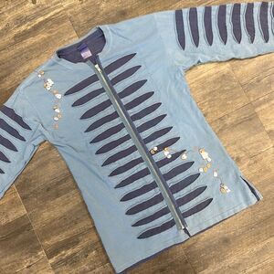 Authentic Pigment Women‎ Full Zip Boho Ohm Ripped Jacket Size Large Blue
